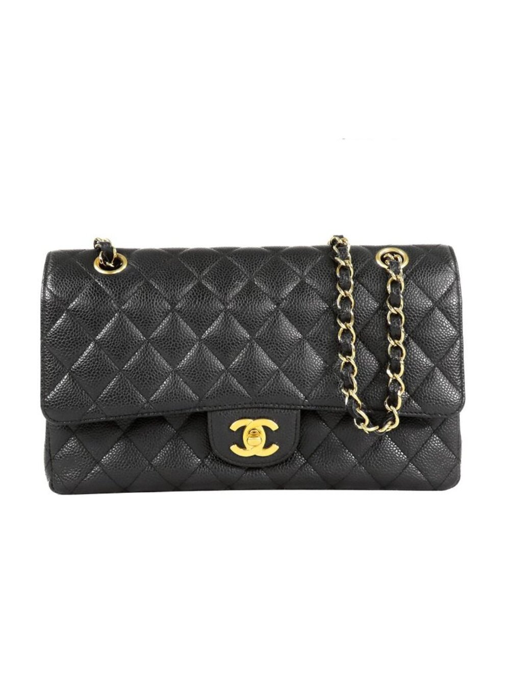 Chanel Classic Black Caviar Leather Quilted 25 Double Flap Chain Shoulder Bag